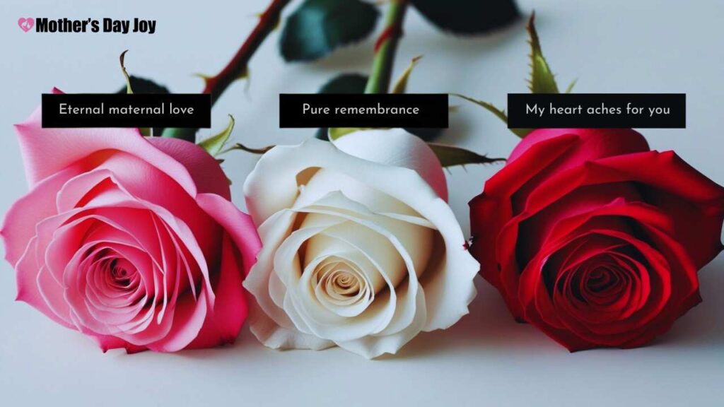 a group of roses with black text