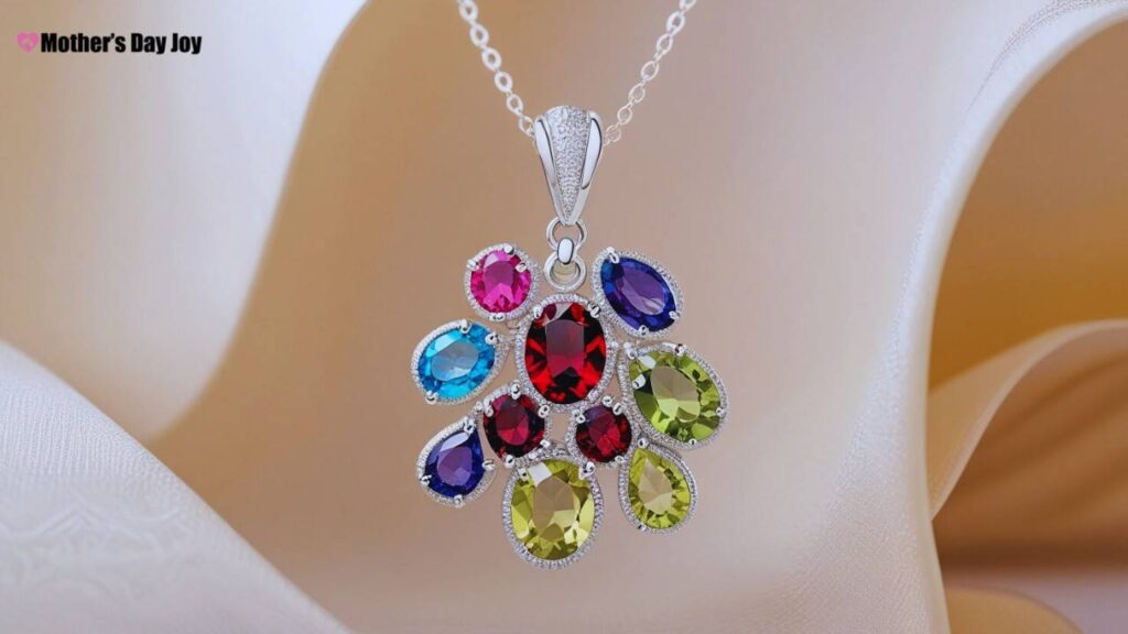 Close-up of personalized jewellery with mothers birthstones