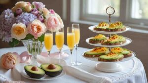 Mother’s Day brunch table setup with floral centrepiece